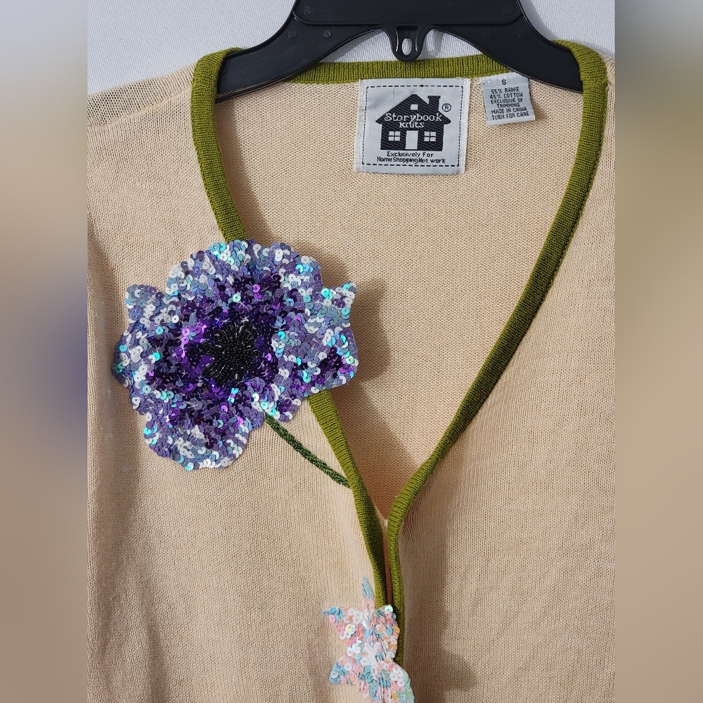 Storybook Knits Cardigan with Sequin Floral Embellishments Size S - Picture 6 of 10